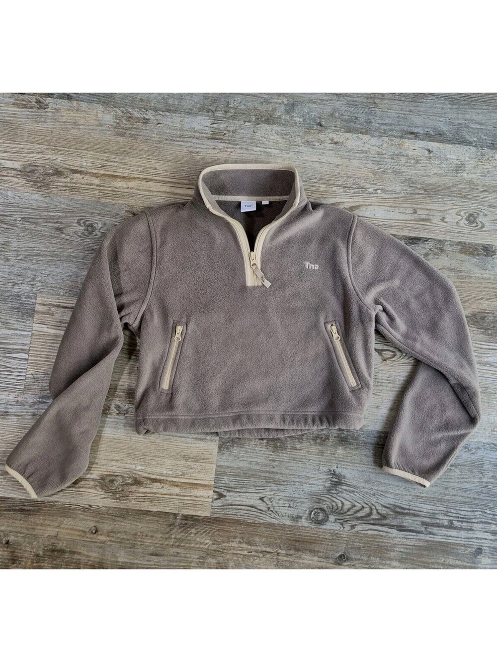 ARITIZIA TNA POLARTEC Pro Fleece Cropped CAPPUCCINO 1/2 Zip Pullover Sz 2XS READ